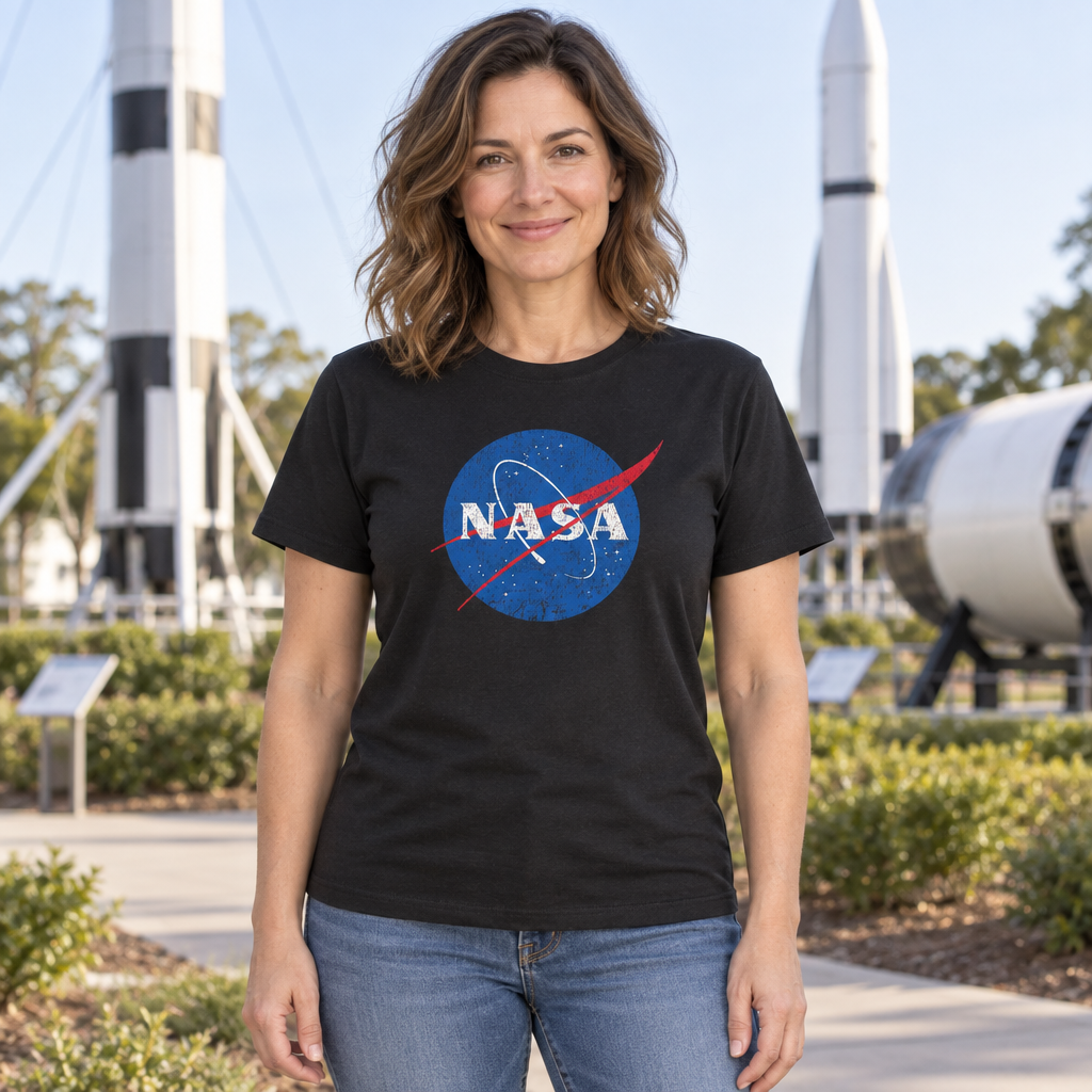 NASA Blue Space Emblem — Black T-Shirt — lifestyle hero