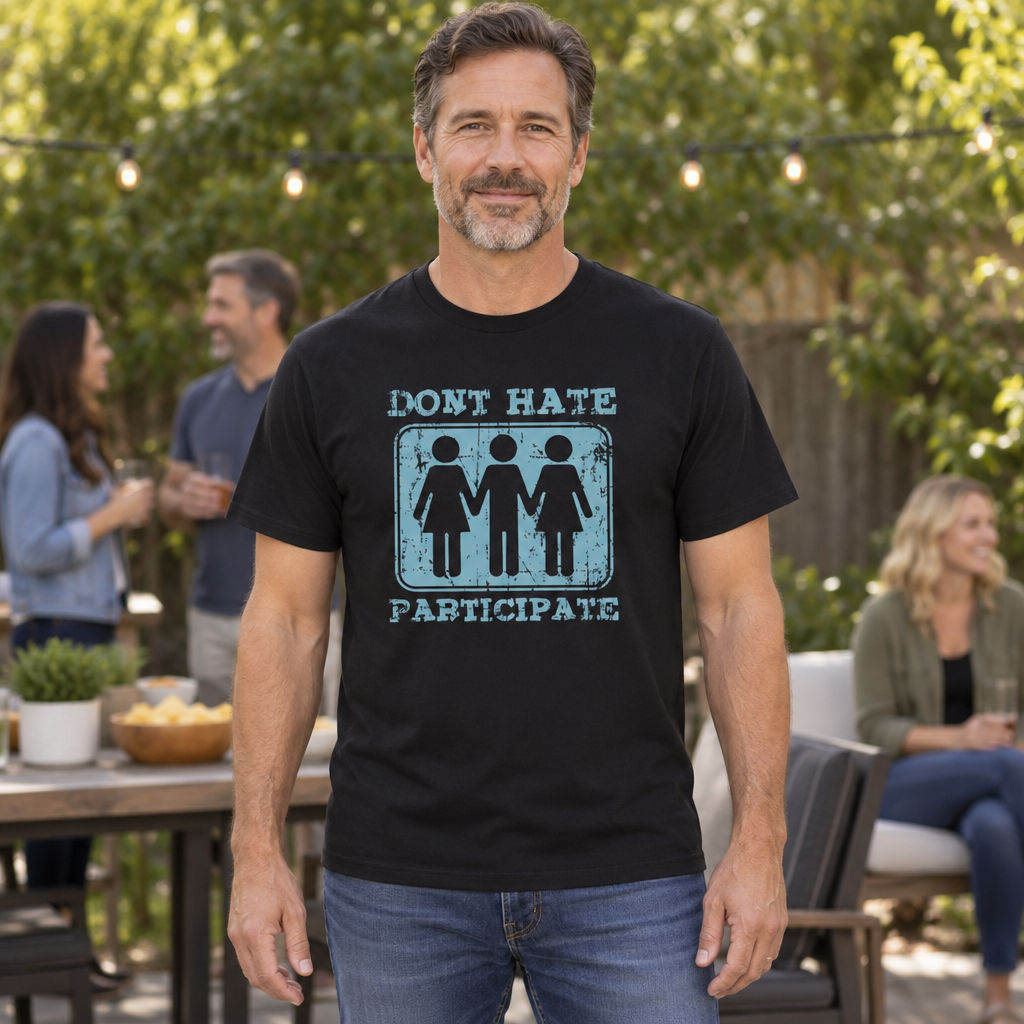 Don't Hate Participate — Black T-Shirt — lifestyle hero