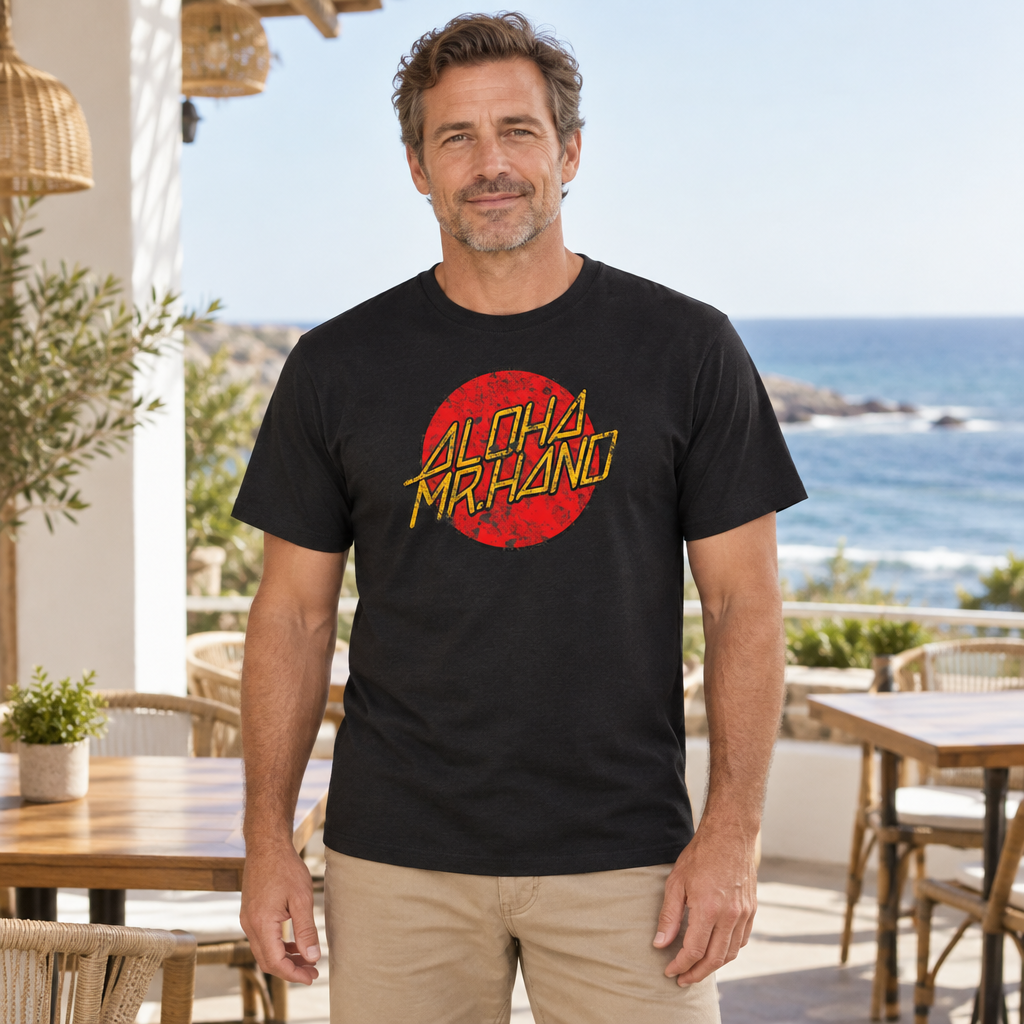 Aloha Mr. Hand — Black T-Shirt — lifestyle hero