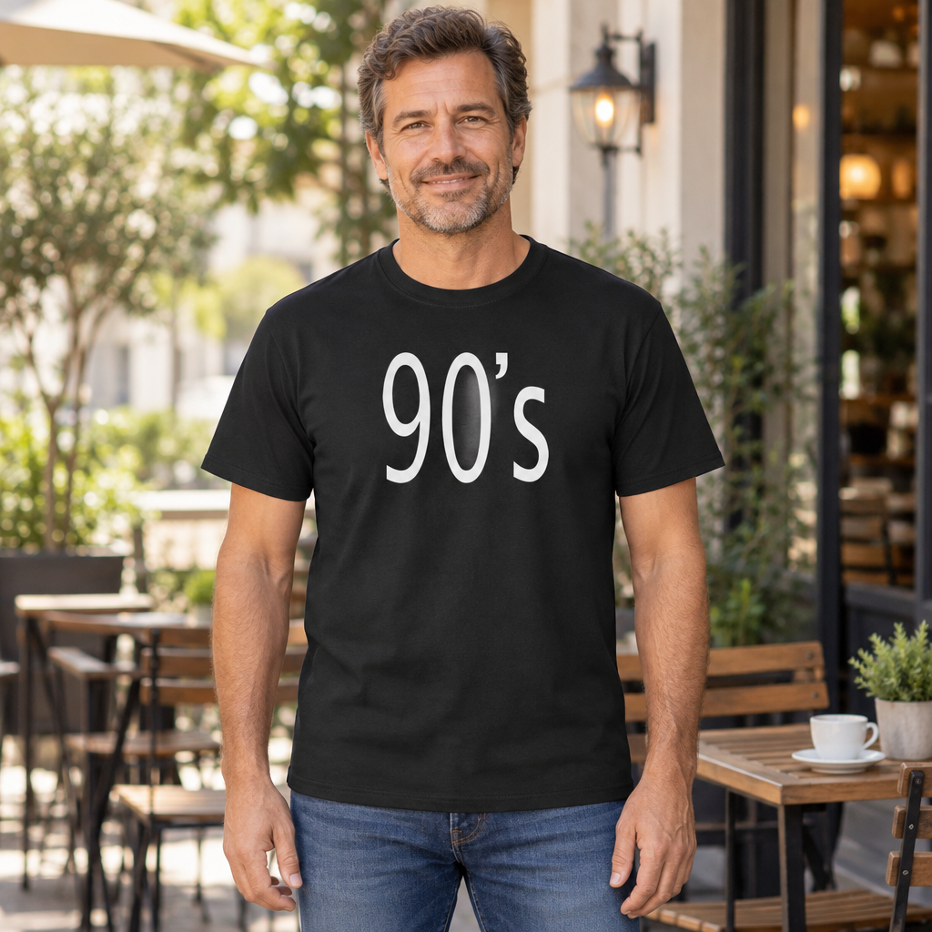 90s Lettering — Black T-Shirt — lifestyle hero