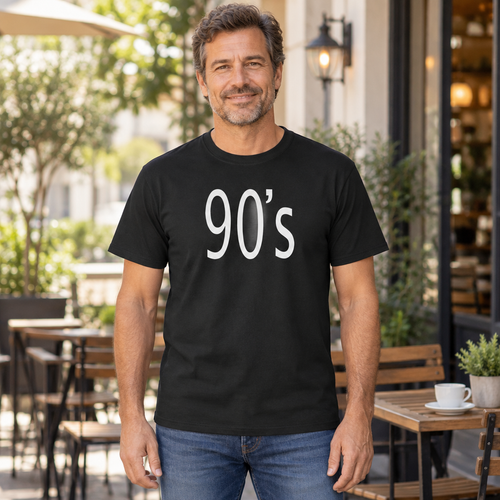 90s Lettering — Black T-Shirt — lifestyle hero