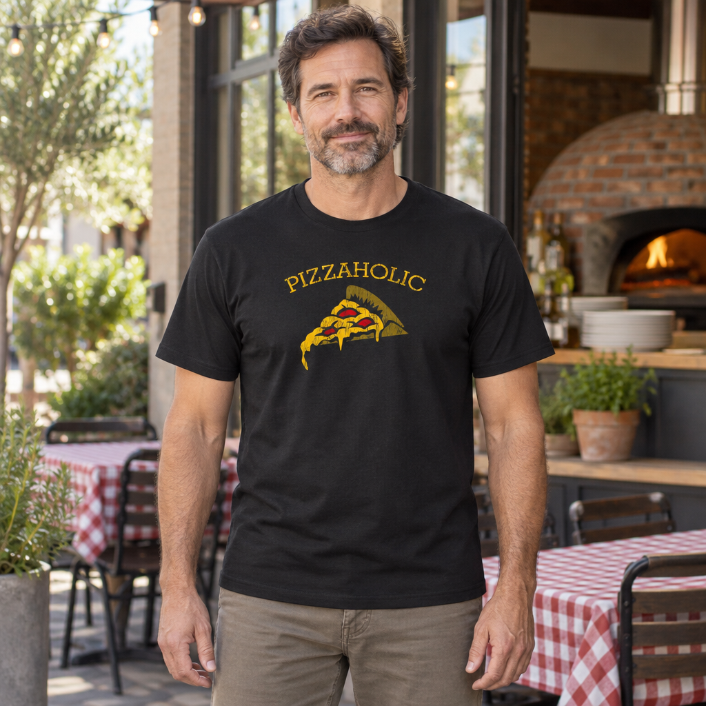 Pizzaholic — Black T-Shirt — lifestyle hero