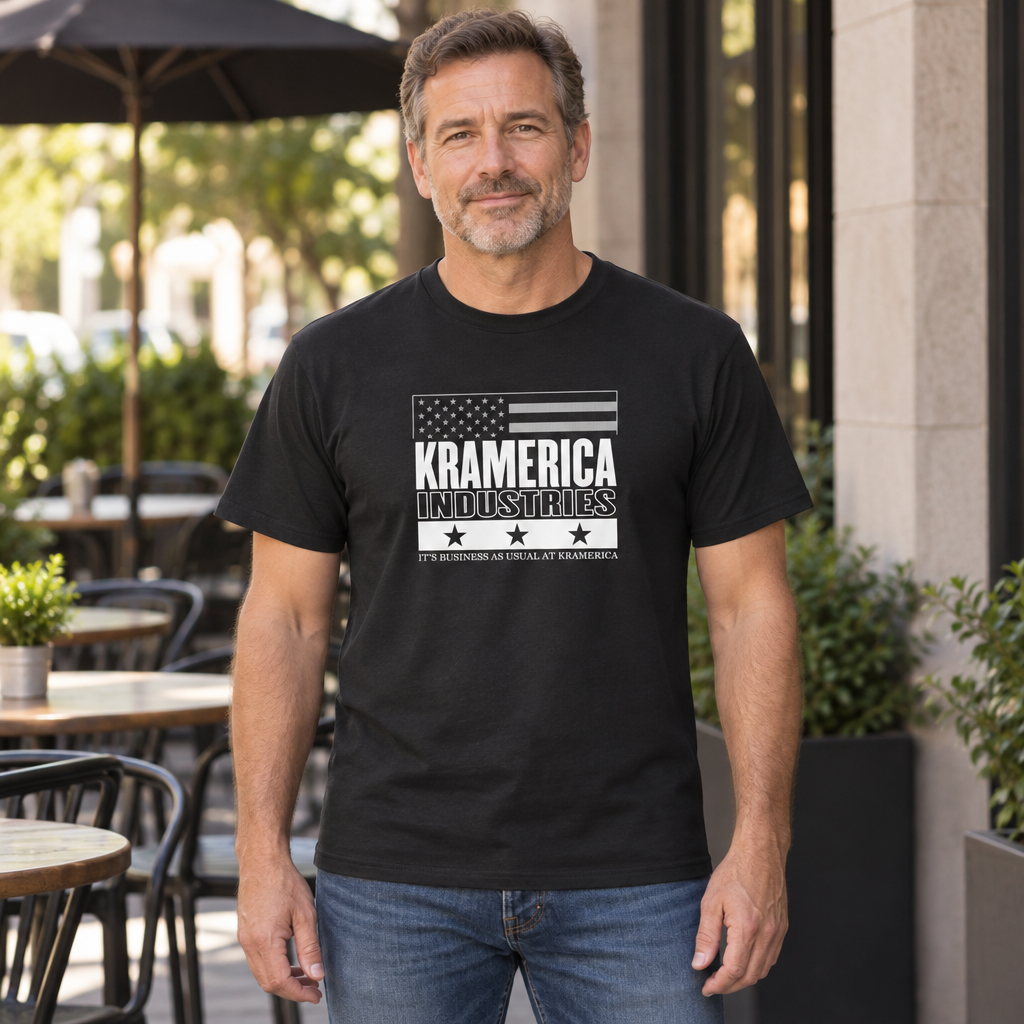Kramerica Industries — Black T-Shirt — lifestyle hero