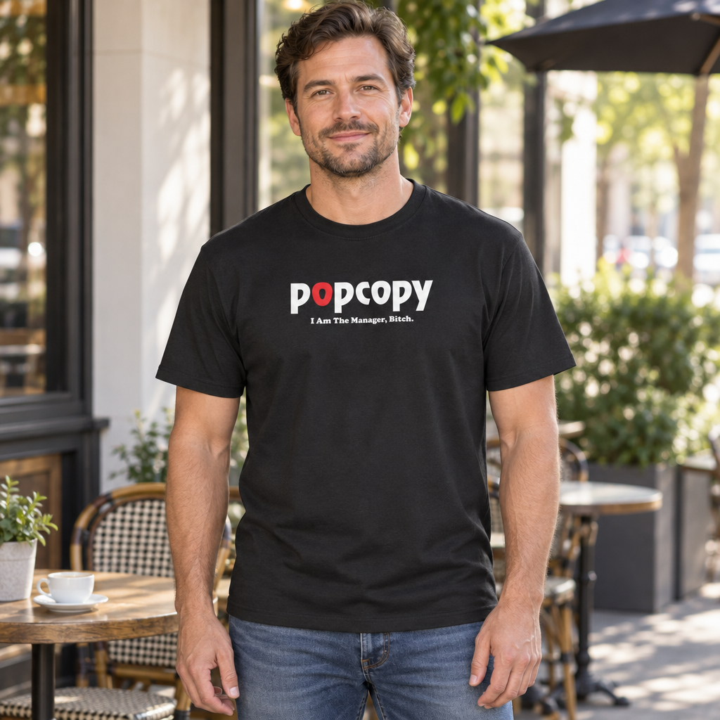 Popcopy — Black T-Shirt — lifestyle hero
