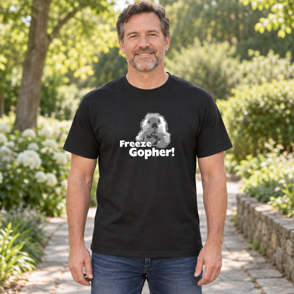 Freeze Gopher — Black T-Shirt — lifestyle hero