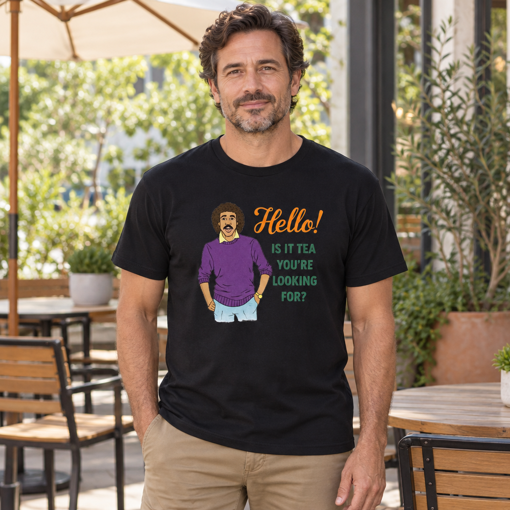Hello Is It Tea You're Looking For — Black T-Shirt — lifestyle hero
