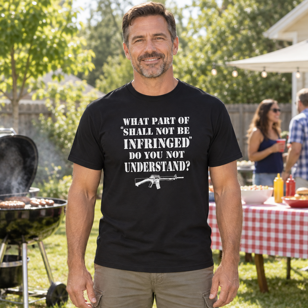 Shall Not Be Infringed — Black T-Shirt — lifestyle hero
