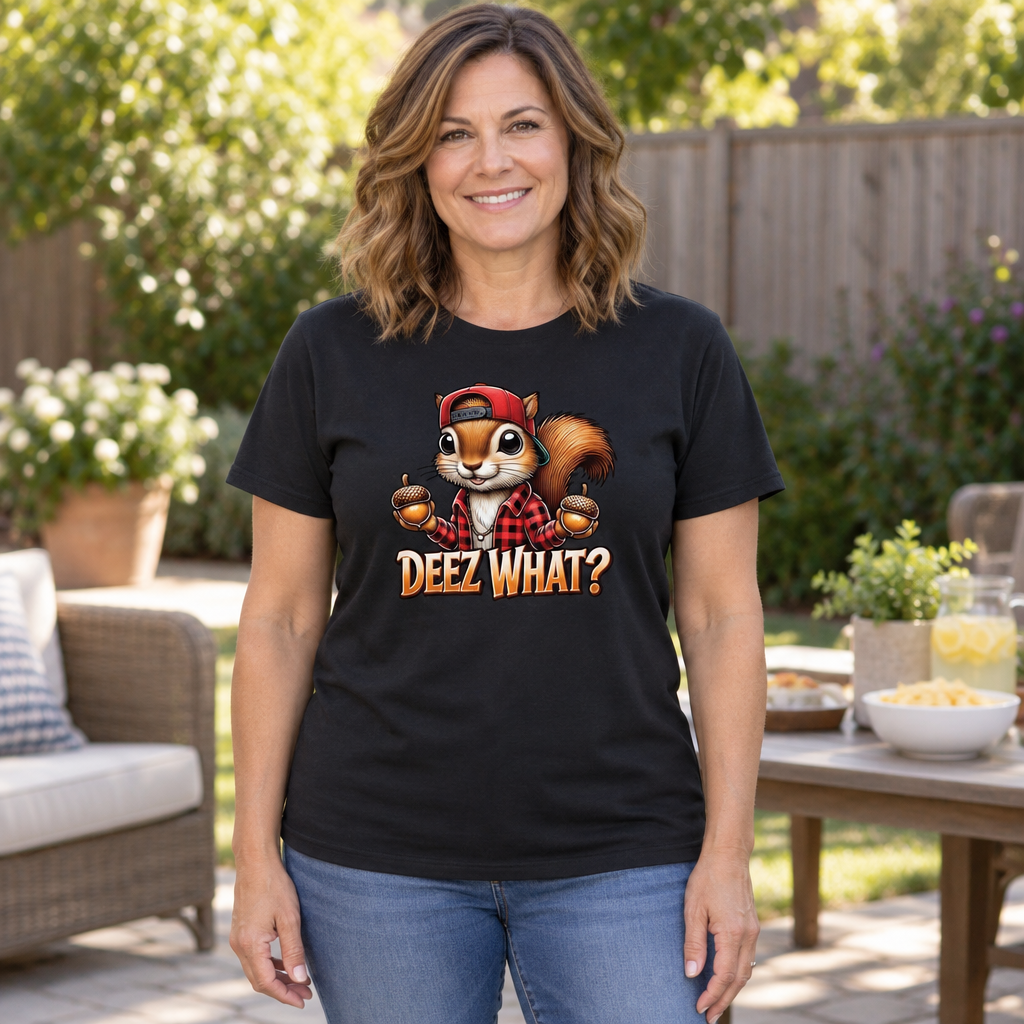 Deez What Squirrel — Black T-Shirt — lifestyle hero