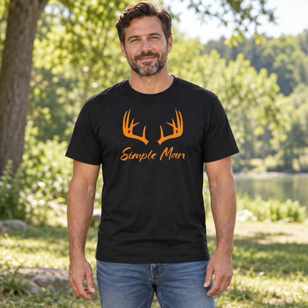 Simple Man Antlers — Black T-Shirt — lifestyle hero