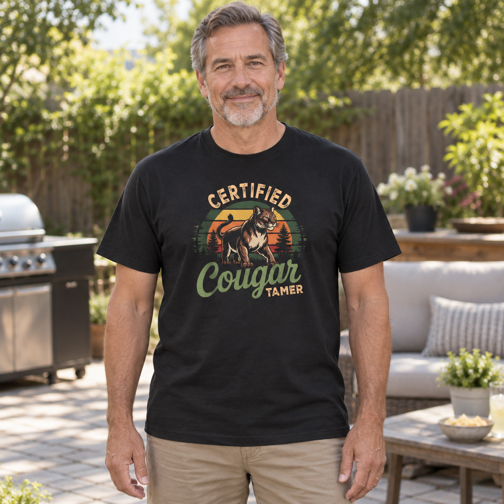 Certified Cougar Tamer — Black T-Shirt — lifestyle hero