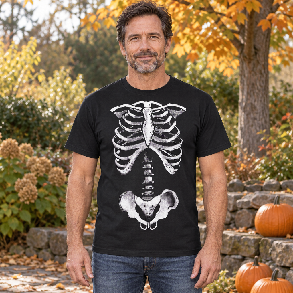 Skeleton Rib Cage — Black T-Shirt — lifestyle hero
