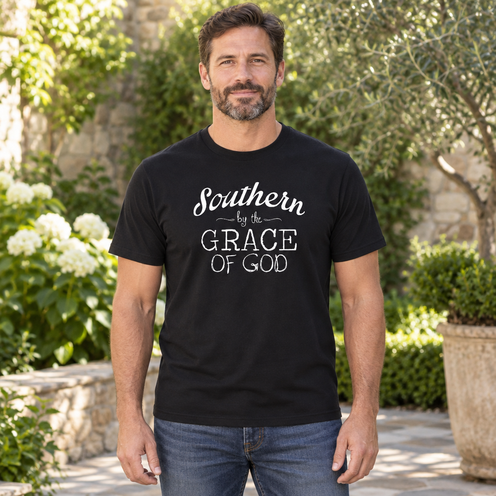 Southern by the Grace of God — Black T-Shirt — lifestyle hero