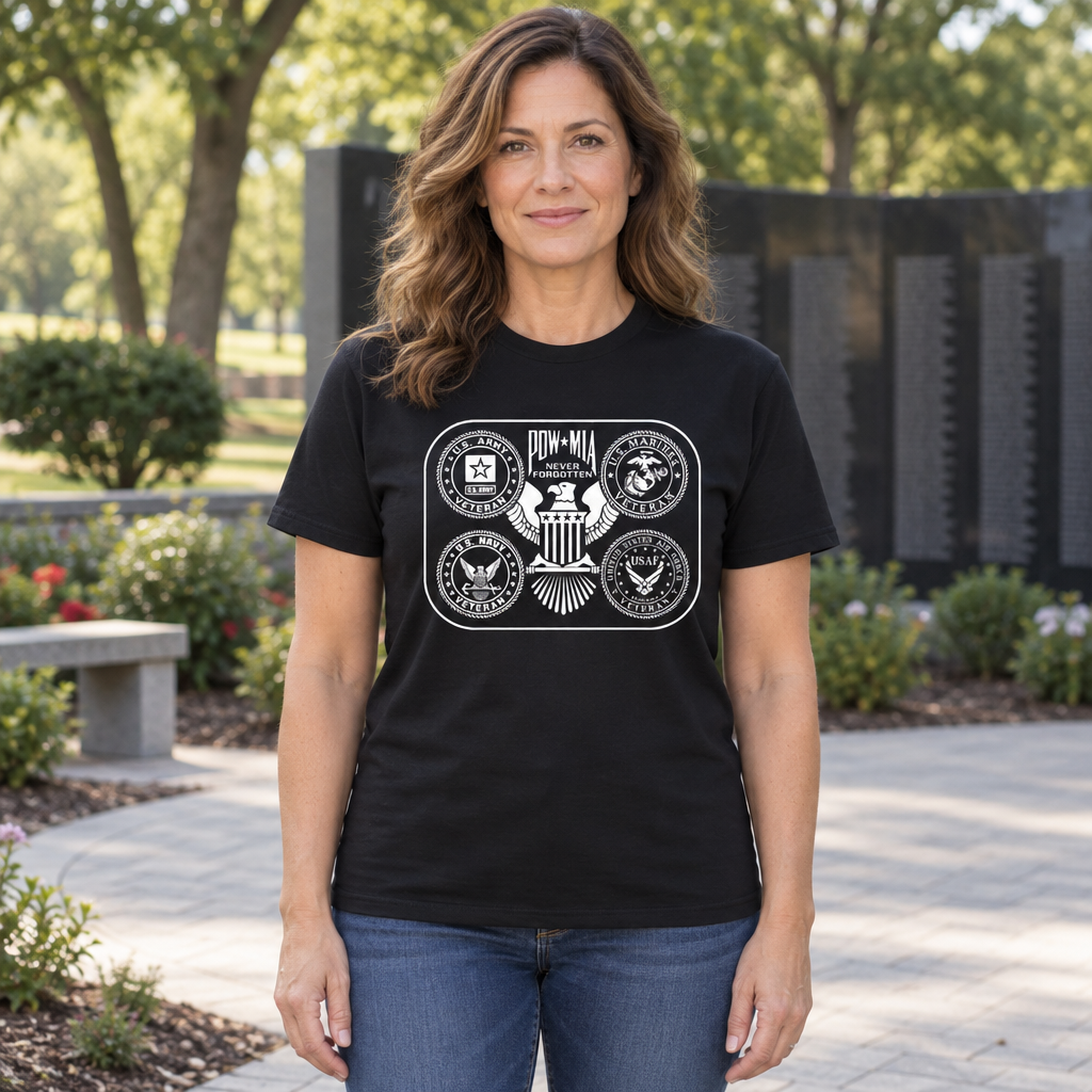 POW MIA You Are Not Forgotten — Black T-Shirt — lifestyle hero