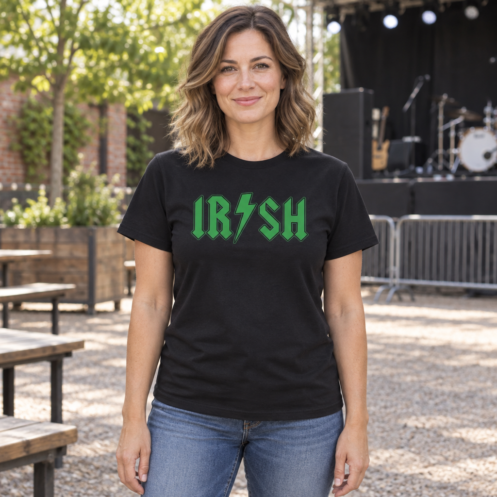 Irish Rock Lettering — Black T-Shirt — lifestyle hero