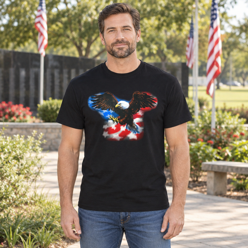 American Flag Eagle — Black T-Shirt — lifestyle hero