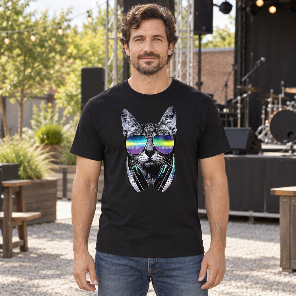 DJ Cat — Black T-Shirt — lifestyle hero