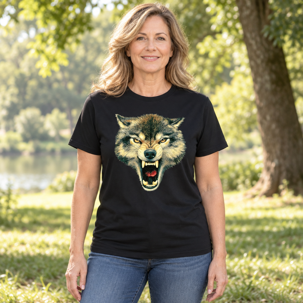Snarling Wolf — Black T-Shirt — lifestyle hero
