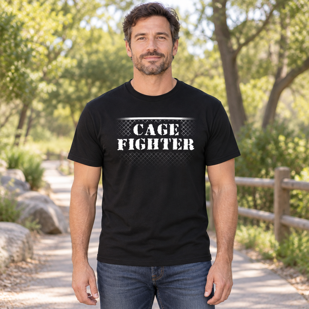 Cage Fighter — Black T-Shirt — lifestyle hero