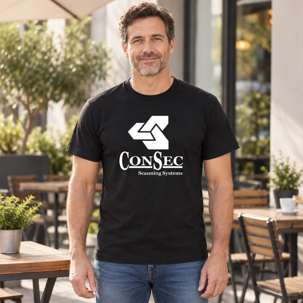 ConSec Scanning Systems — Black T-Shirt — lifestyle hero