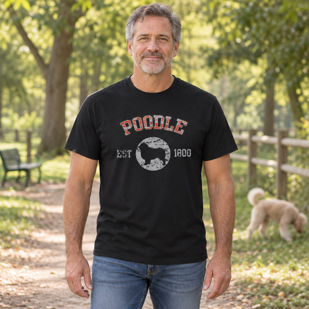 Poodle Established 1800 — Black T-Shirt — lifestyle hero