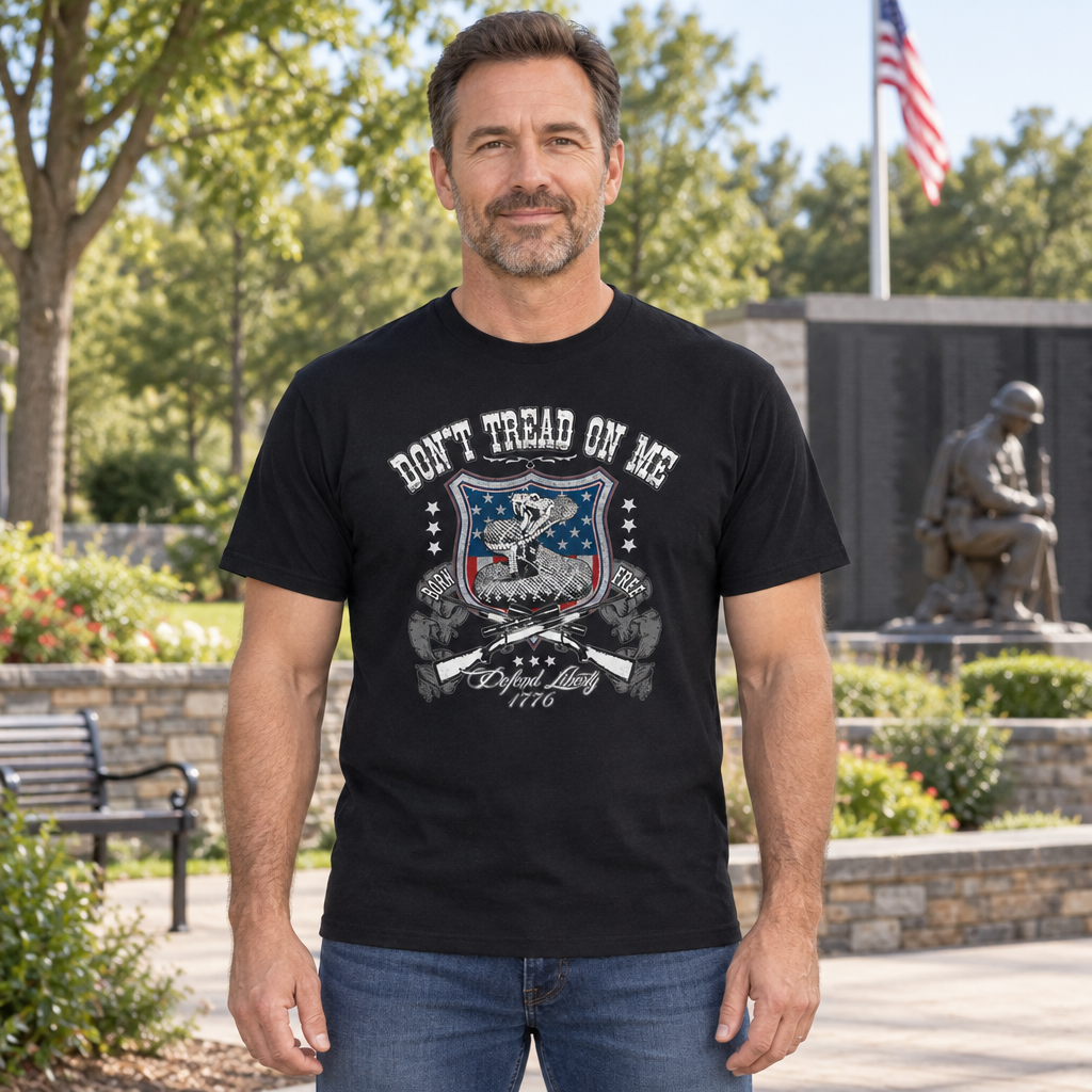 Don't Tread on Me — Black T-Shirt — lifestyle hero