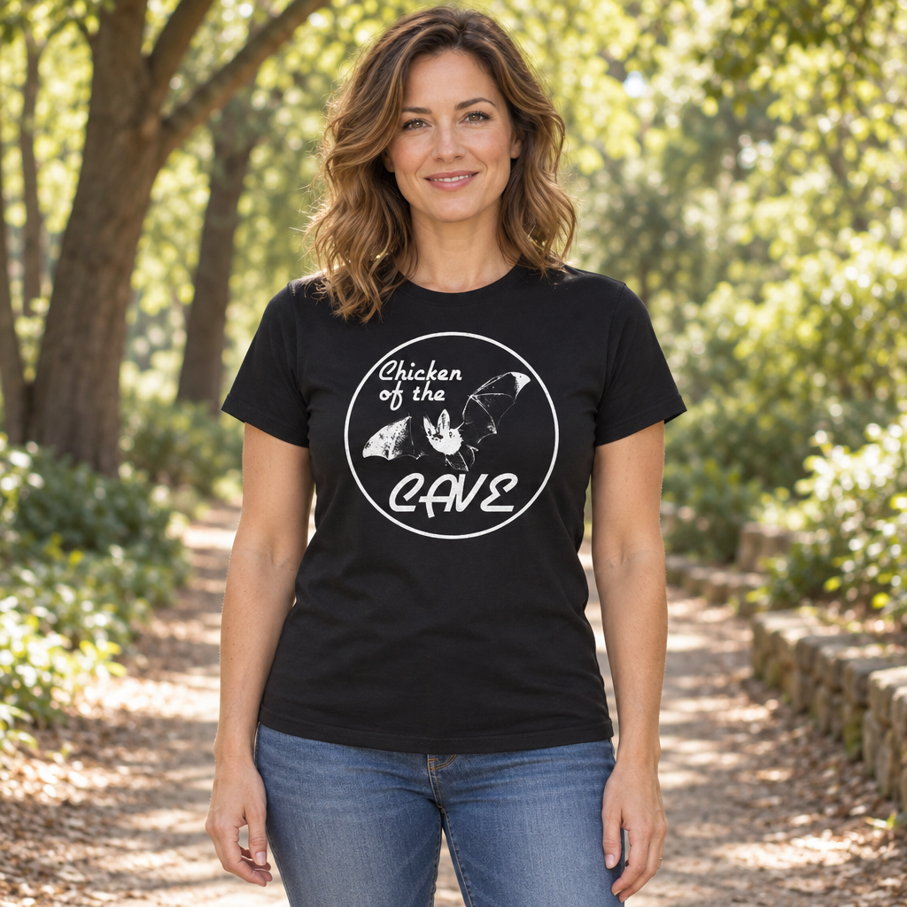 Chicken of the Cave — Black T-Shirt — lifestyle hero