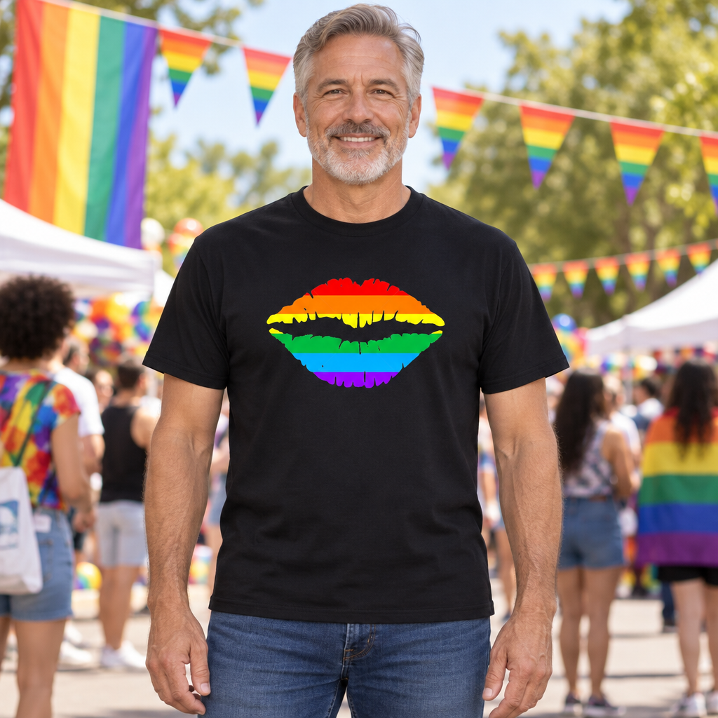 Rainbow Lips — Black T-Shirt — lifestyle hero