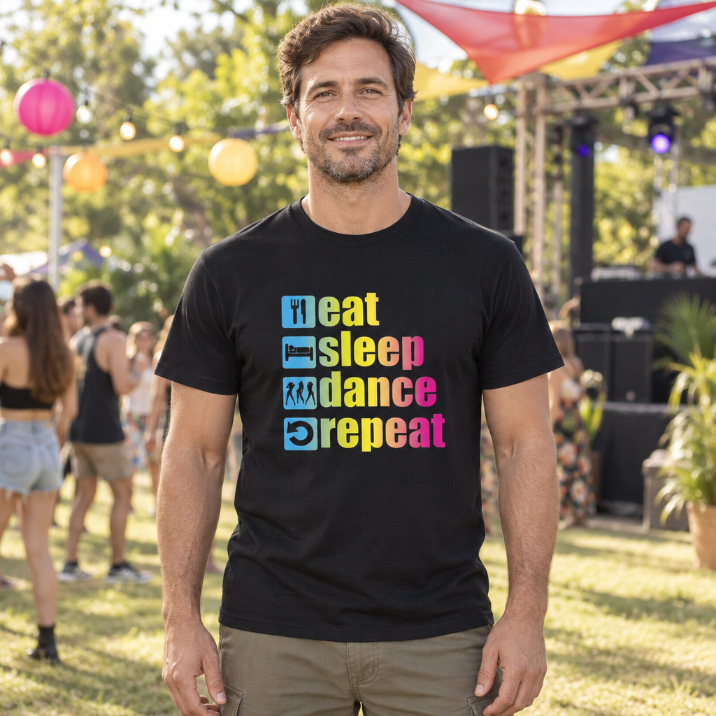 Eat Sleep Dance Repeat — Black T-Shirt — lifestyle hero