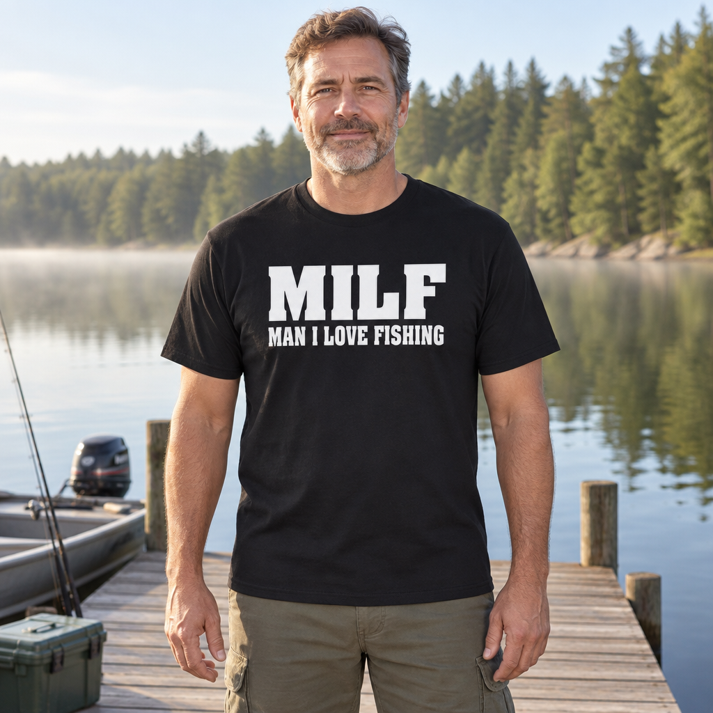 MILF Man I Love Fishing — Black T-Shirt — lifestyle hero