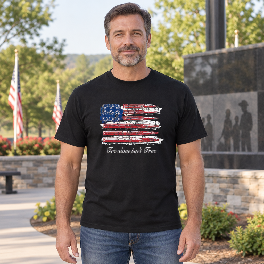 Freedom Isn't Free Flag — Black T-Shirt — lifestyle hero