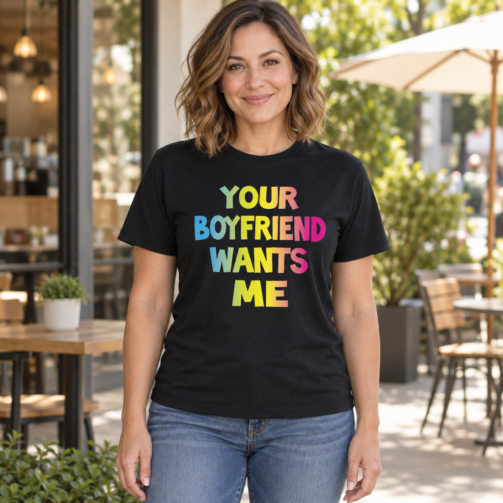 Your Boyfriend Wants Me — Black T-Shirt — lifestyle hero
