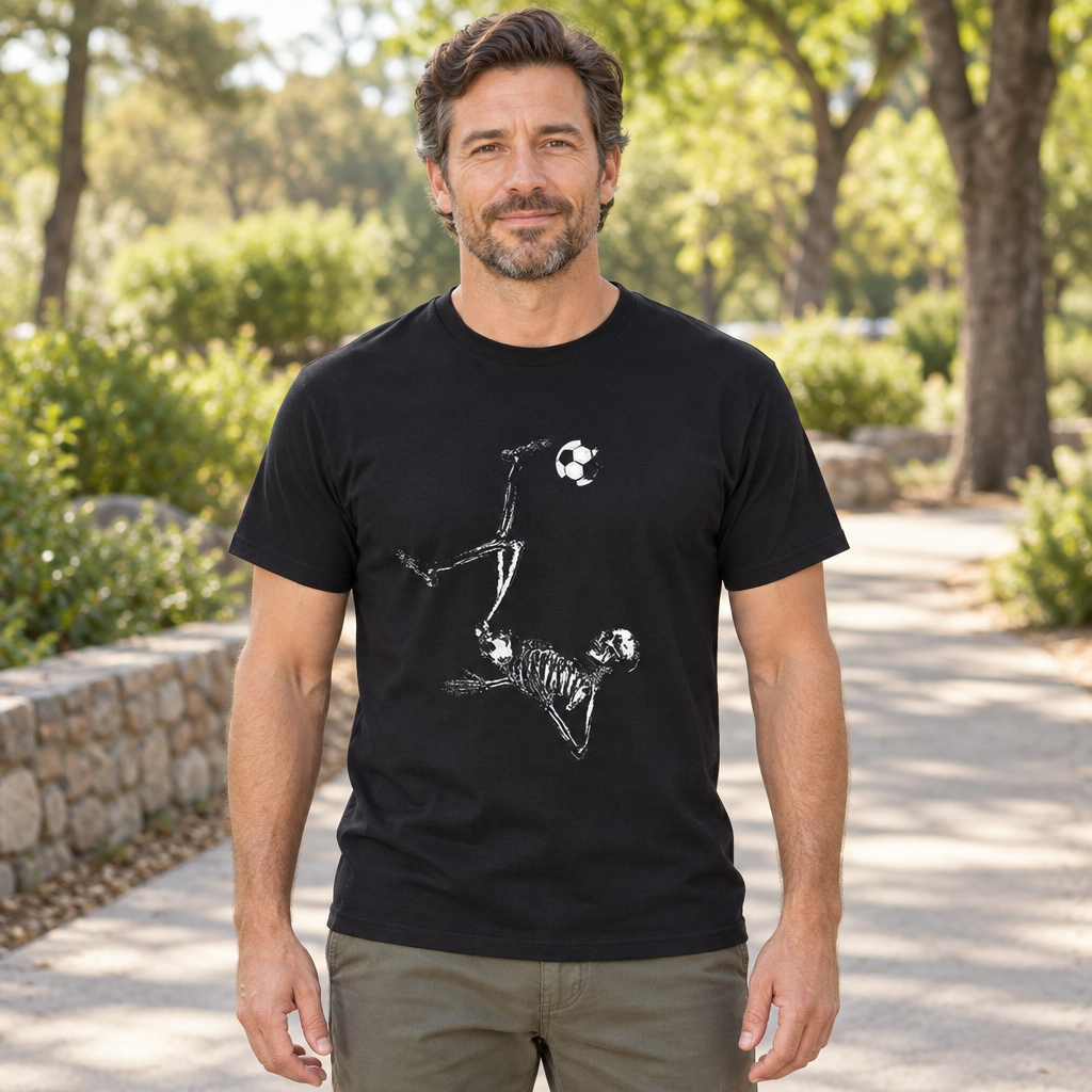 Soccer Skeleton — Black T-Shirt — lifestyle hero