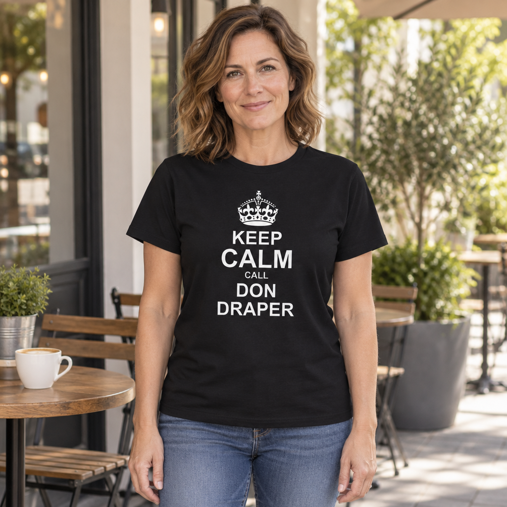 Keep Calm Call Don Draper — Black T-Shirt — lifestyle hero