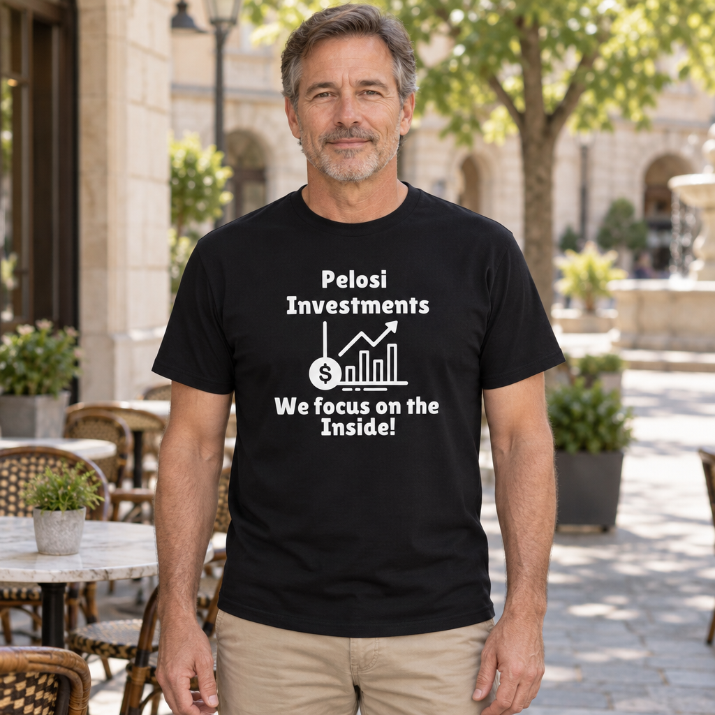 Pelosi Investments — Black T-Shirt — lifestyle hero