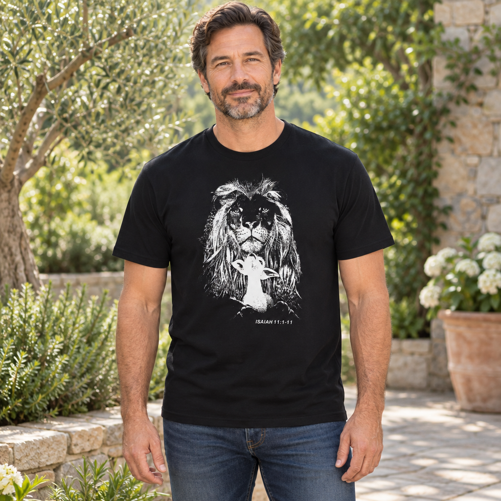 Lion and Lamb — Black T-Shirt — lifestyle hero