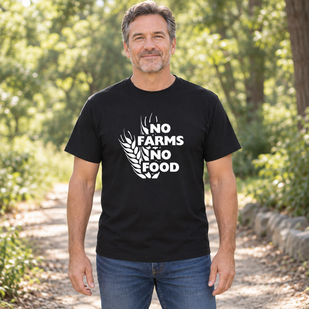 No Farms No Food — Black T-Shirt — lifestyle hero