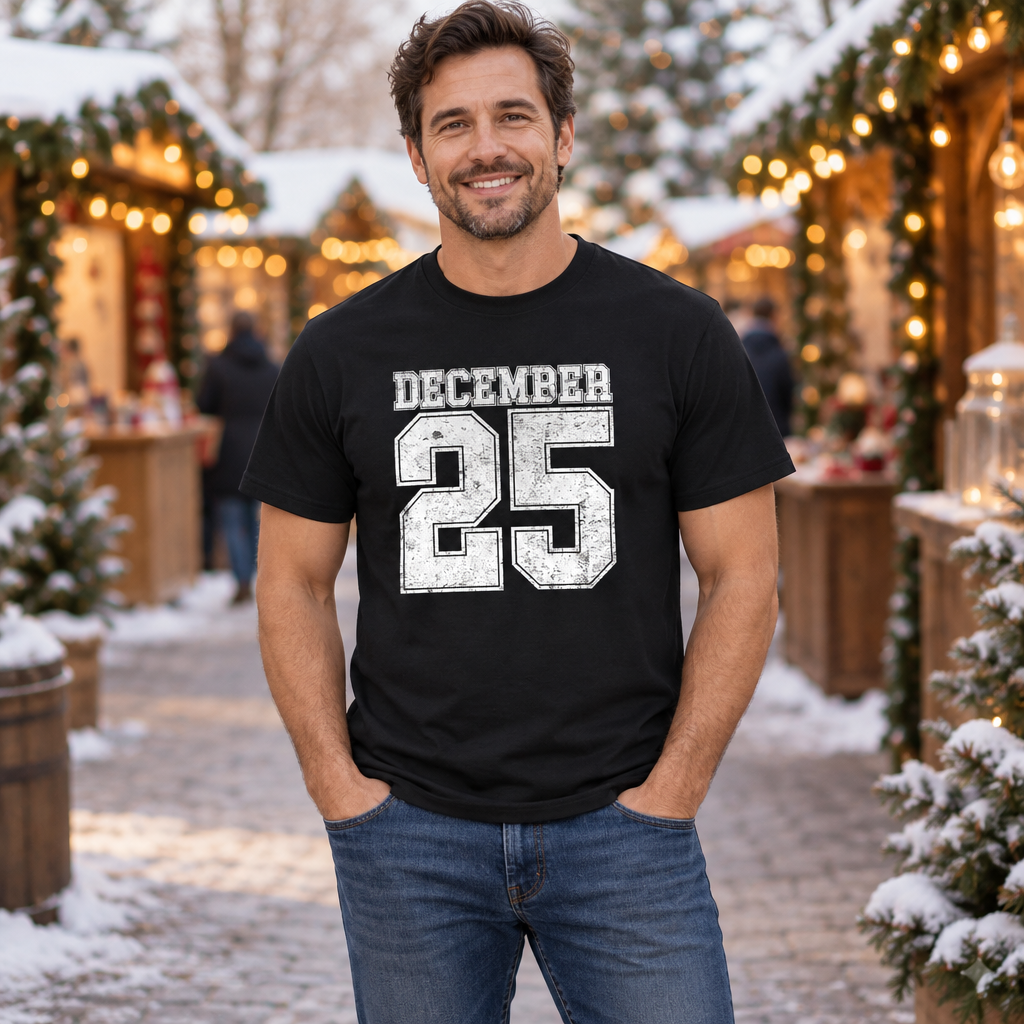 December 25 White Jersey — Black T-Shirt — lifestyle hero