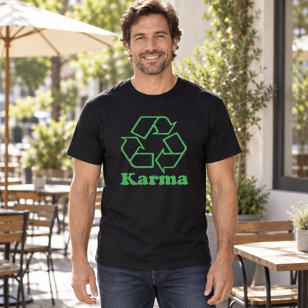 Karma Recycling — Black T-Shirt — lifestyle hero