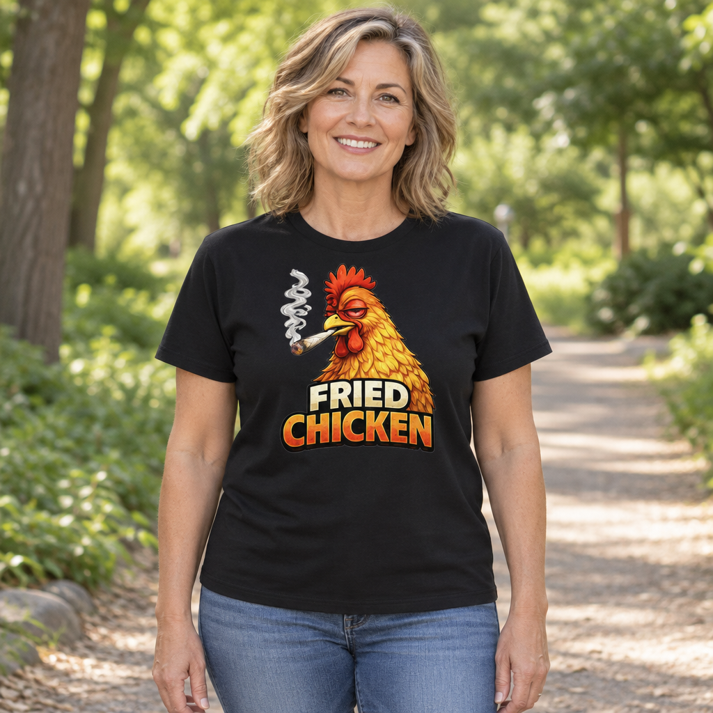 Funny Chicken Smoking Weed — Black T-Shirt — lifestyle hero