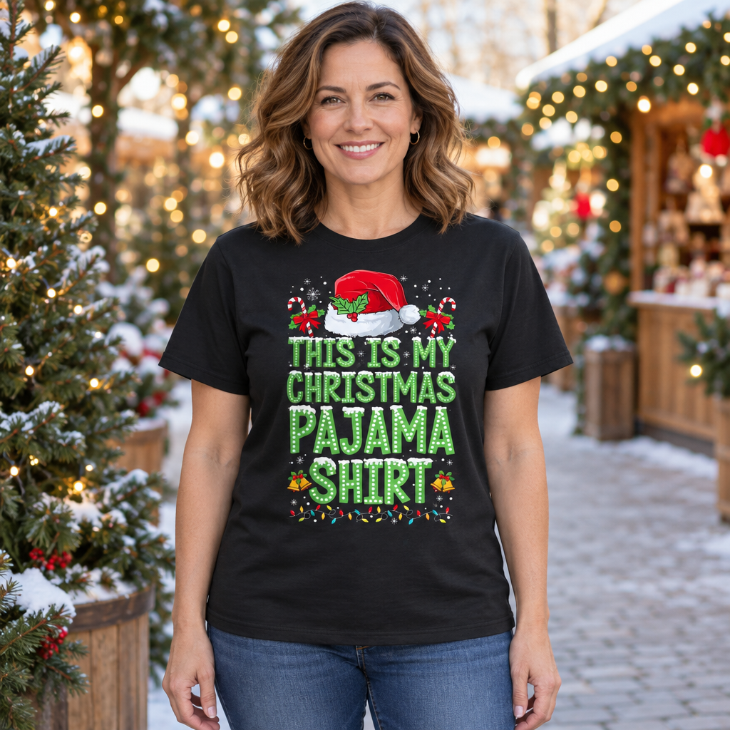 This Is My Christmas Pajama Shirt Funny Holiday Graphic — Black T-Shirt — lifestyle hero