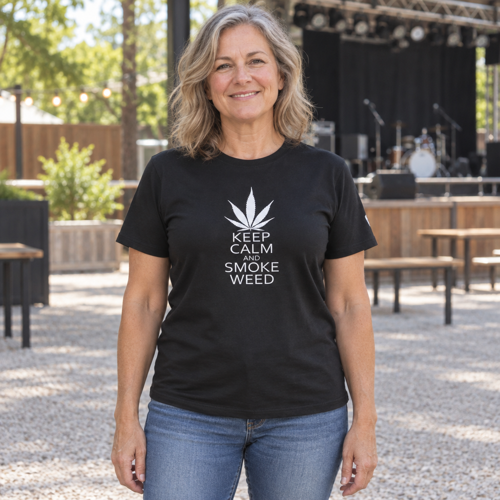 Keep Calm and Smoke Weed Graphic — Black T-Shirt — lifestyle hero