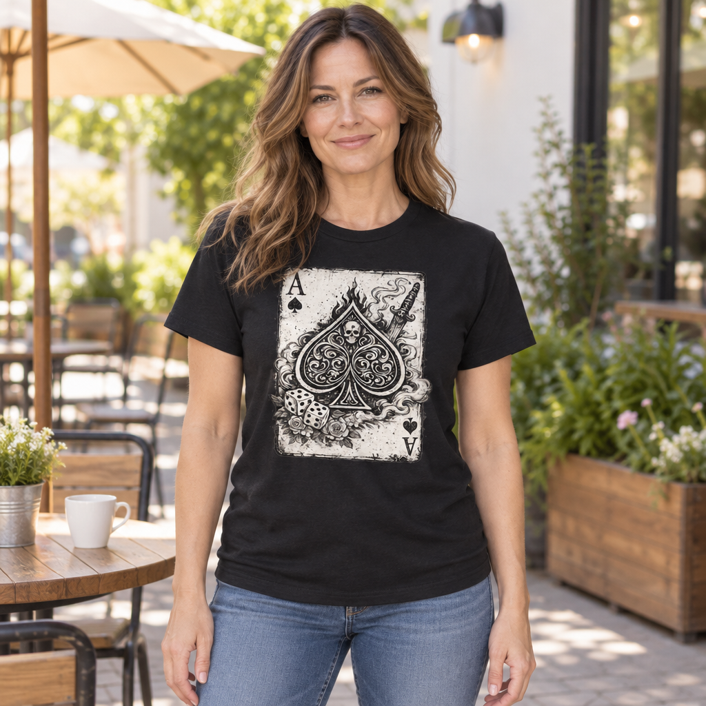 Ace of Spades Card Player Poker — Black T-Shirt — lifestyle hero