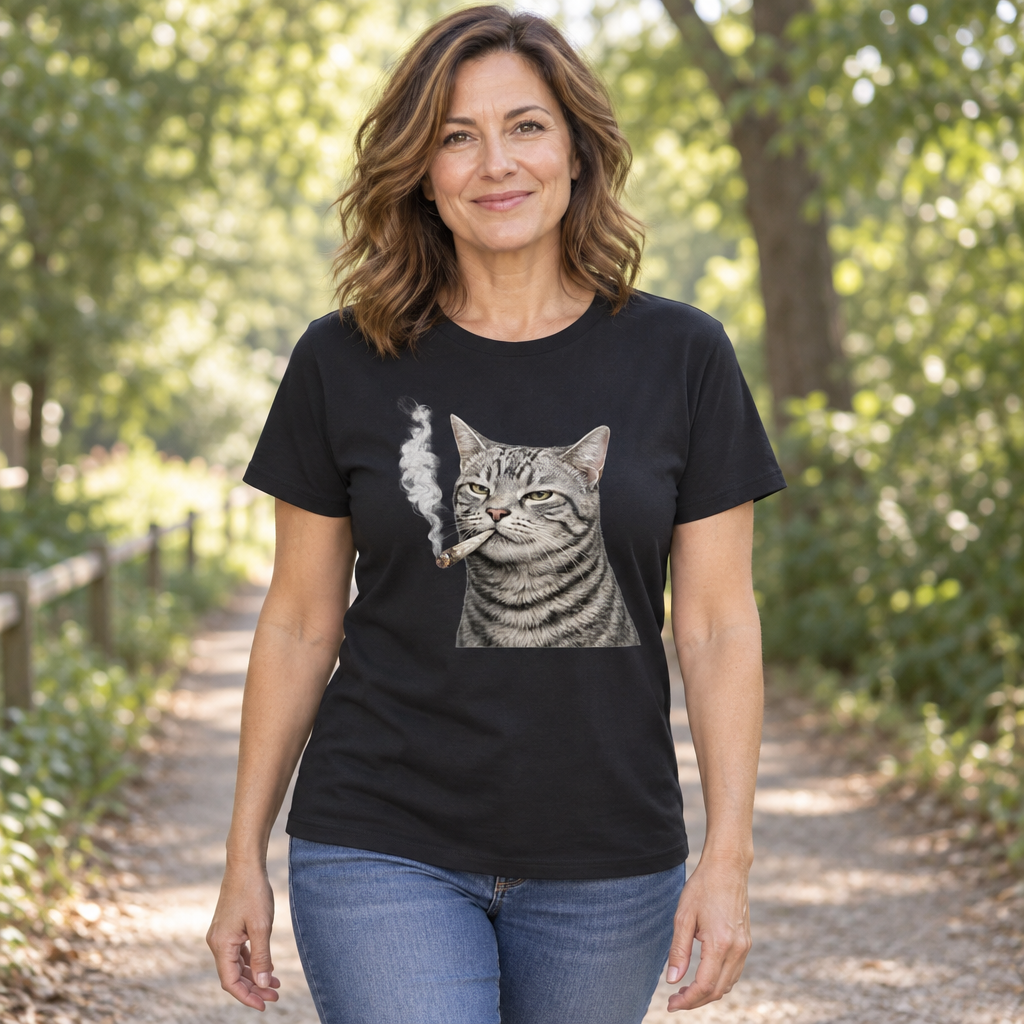 Funny Cat — Black T-Shirt — lifestyle hero