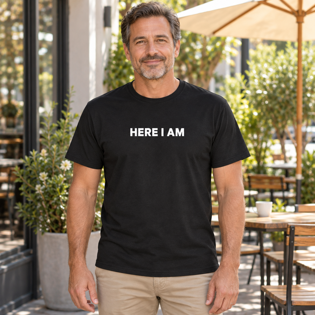 American Here I Am Bold — Black T-Shirt — lifestyle hero