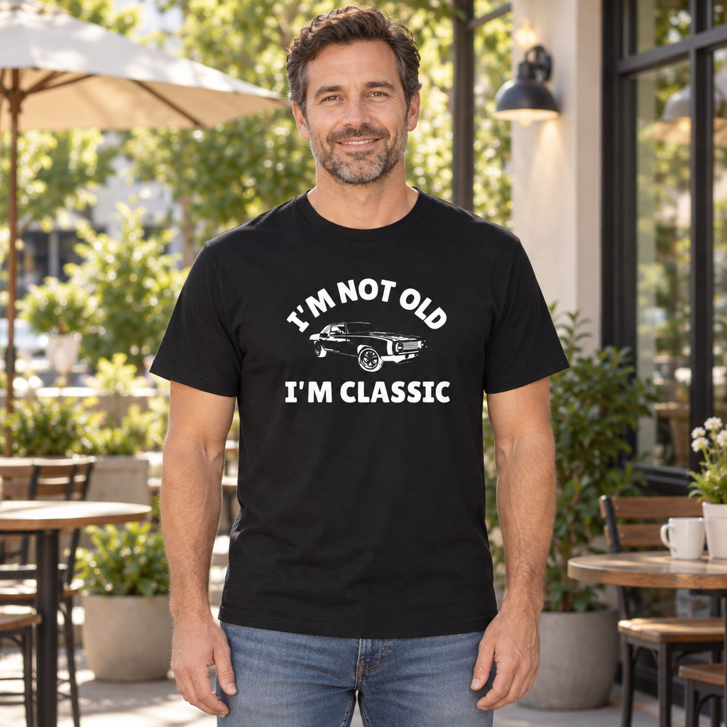 Not Old Classic Funny Retirement — Black T-Shirt — lifestyle hero