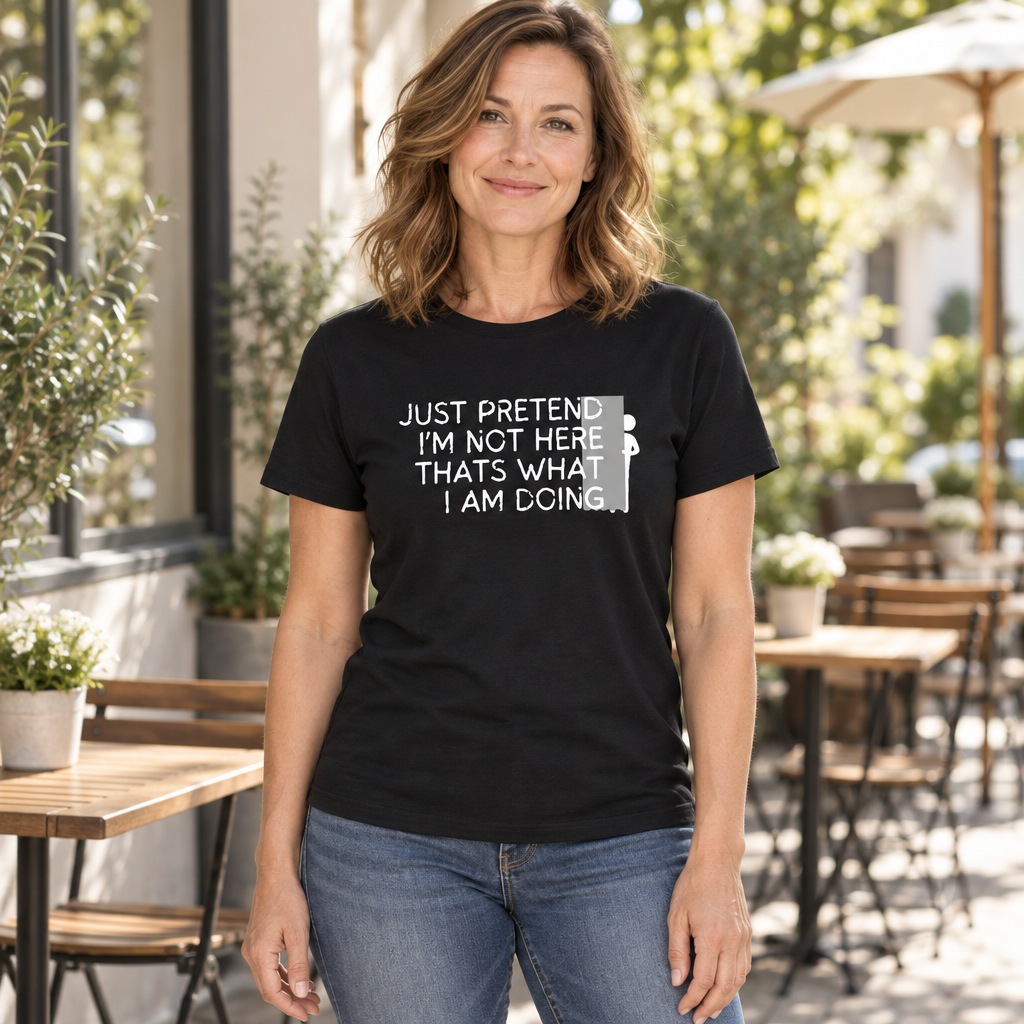 Just Pretend I'm Not Here Funny Introvert — Black T-Shirt — lifestyle hero