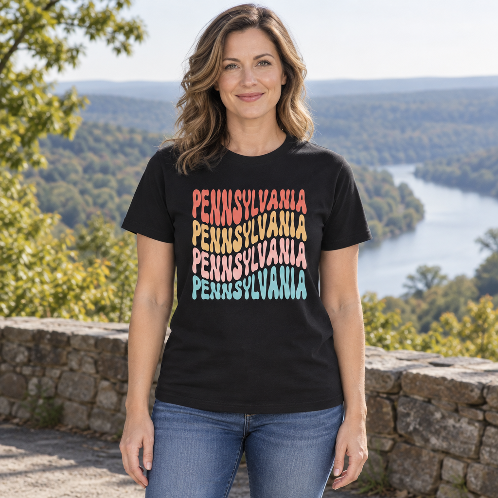 Pennsylvania — Black T-Shirt — lifestyle hero