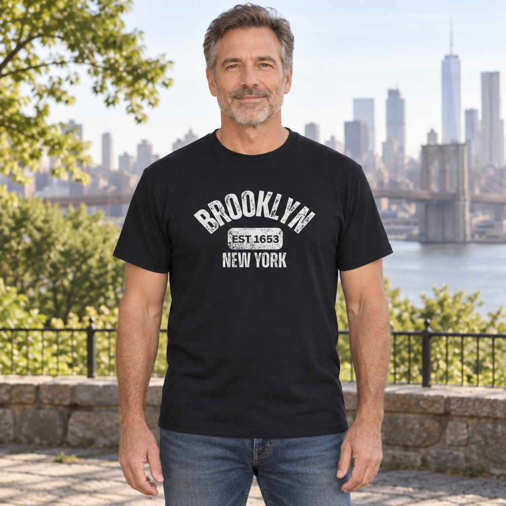 Brooklyn New York Est. 1653 — Black T-Shirt — lifestyle hero