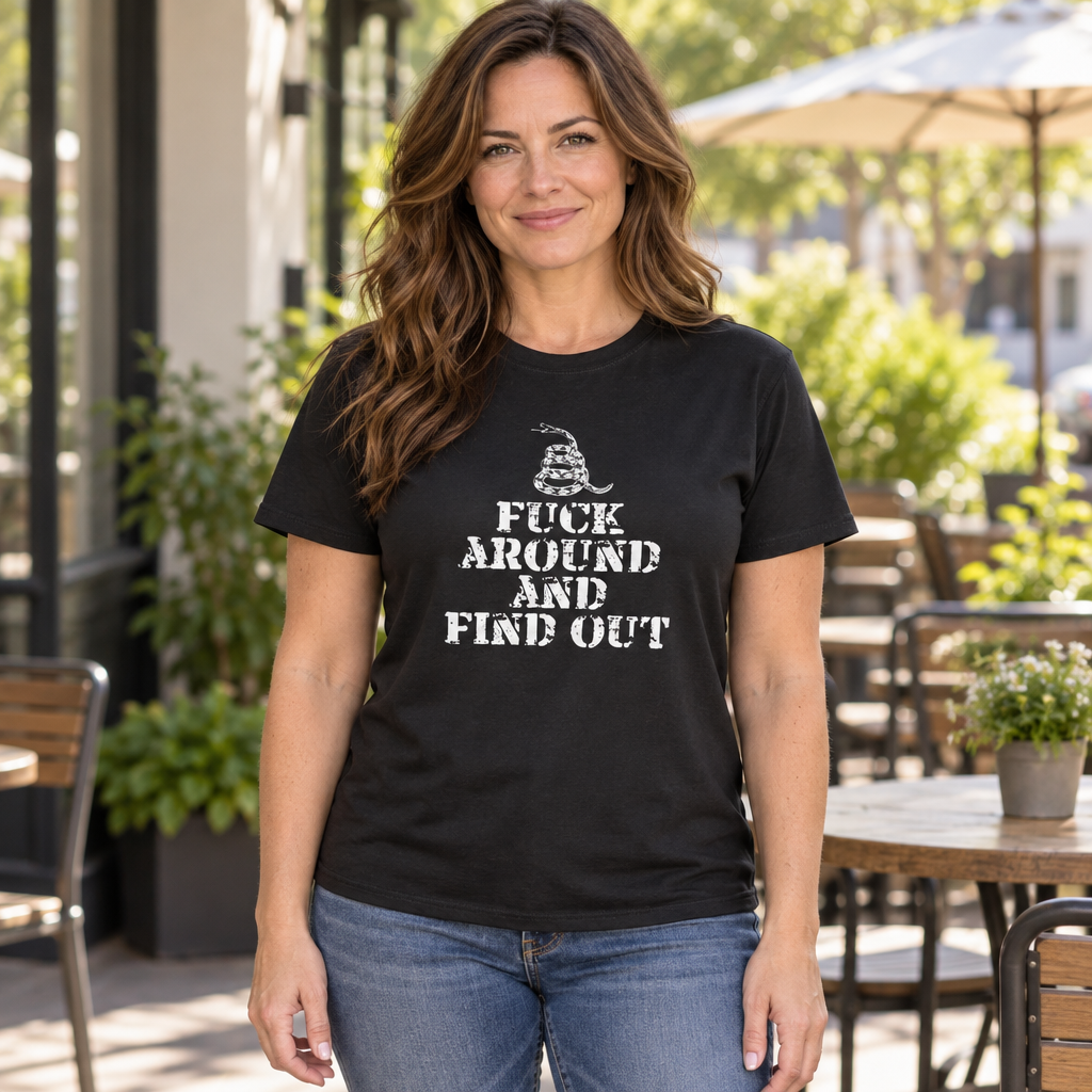 FUCK AROUND AND FIND OUT — Black T-Shirt — lifestyle hero