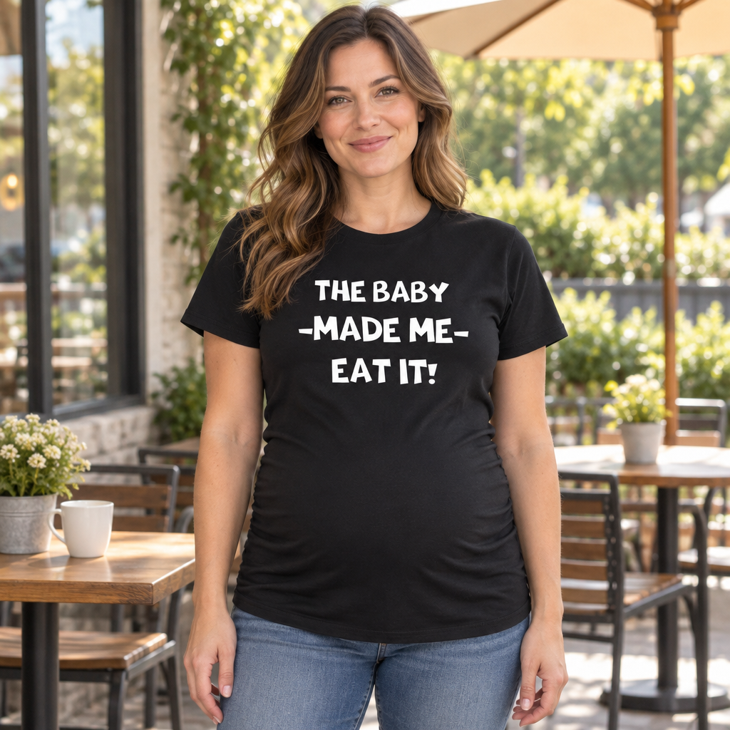 Baby Made Me Eat It Funny — Black T-Shirt — lifestyle hero